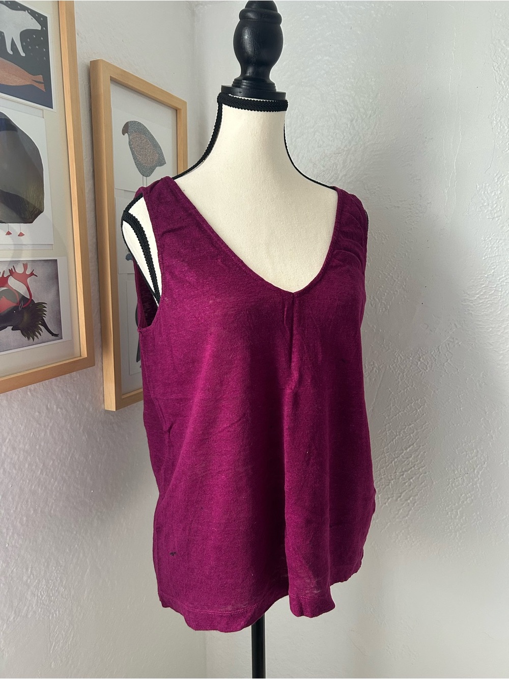 Contemporaine Simon’s 100% European Linen V-Neck Tank Top - Magenta Large